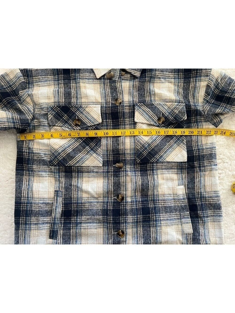 Women's Mittoshop Plaid Shacket L Blue White - Picture 7 of 9